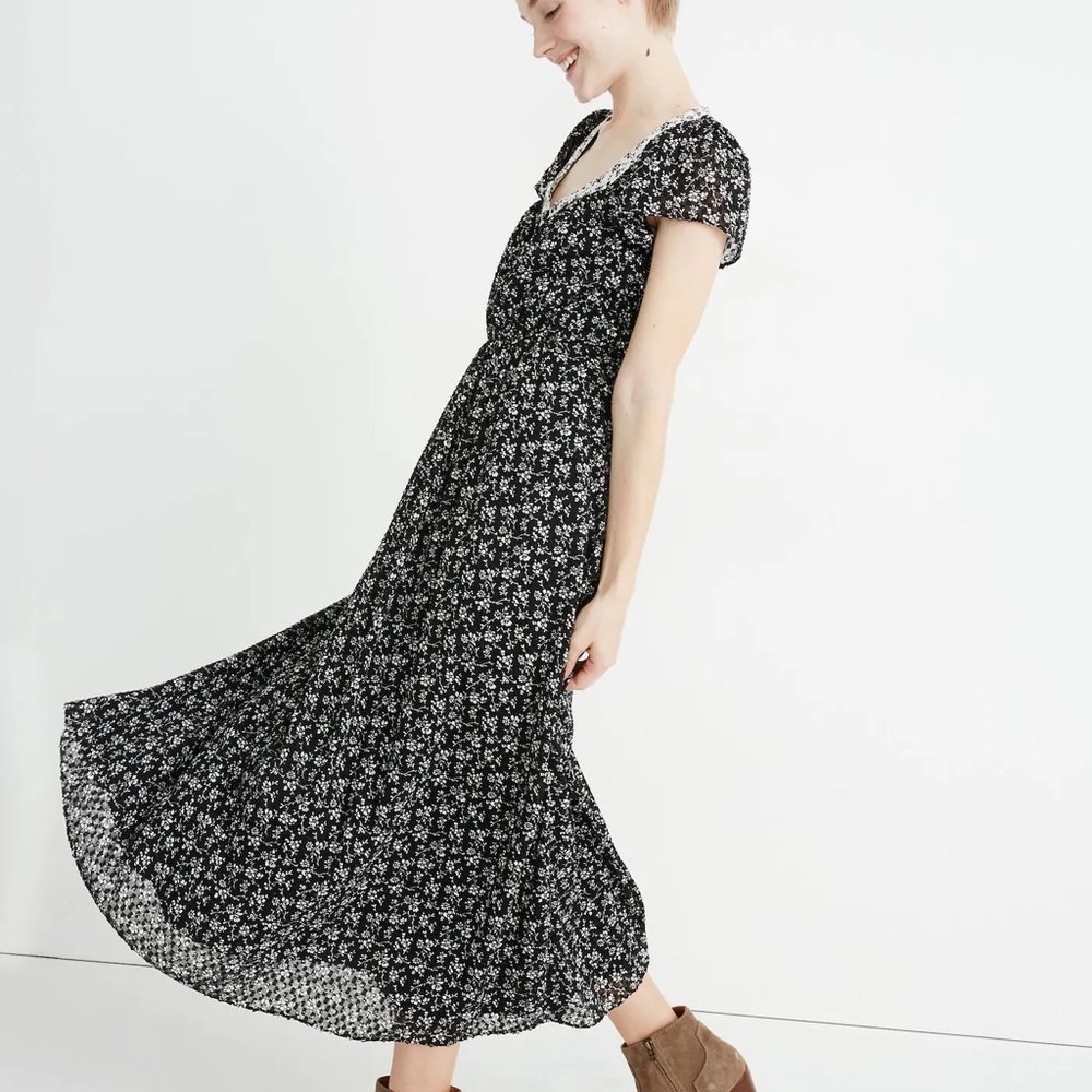 Madewell sheer puff sleeve dress in Branch Floral Black small 4